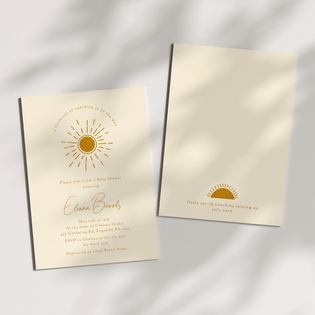 Boho Little Ray Of Sunshine | Beige Baby Shower Invitation (Creator Uploaded)