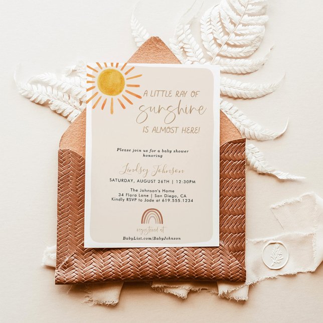 Boho Little Ray of Sunshine Rainbow Baby Shower Invitation (Creator Uploaded)