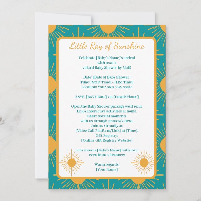 Boho Little Ray Sun Turquoise Shower By Distance Invitation (Front)