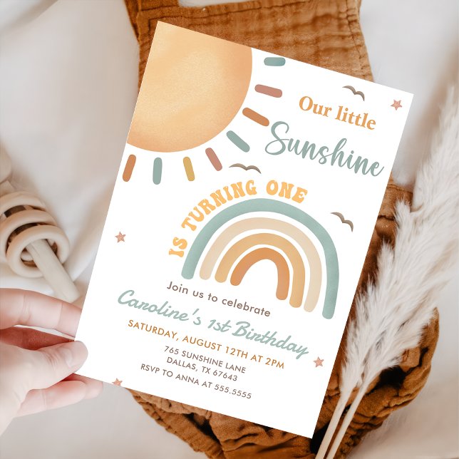 Boho Little Sunshine 1st Birthday Party Invitation (Creator Uploaded)