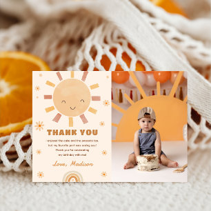 Boho Little Sunshine Birthday Photo Thank You Card