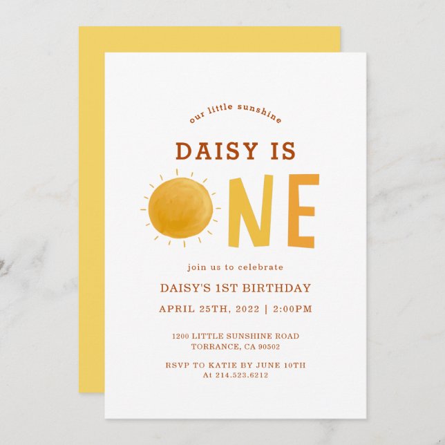 Boho Little Sunshine Is One 1st Birthday  Invitation (Front/Back)