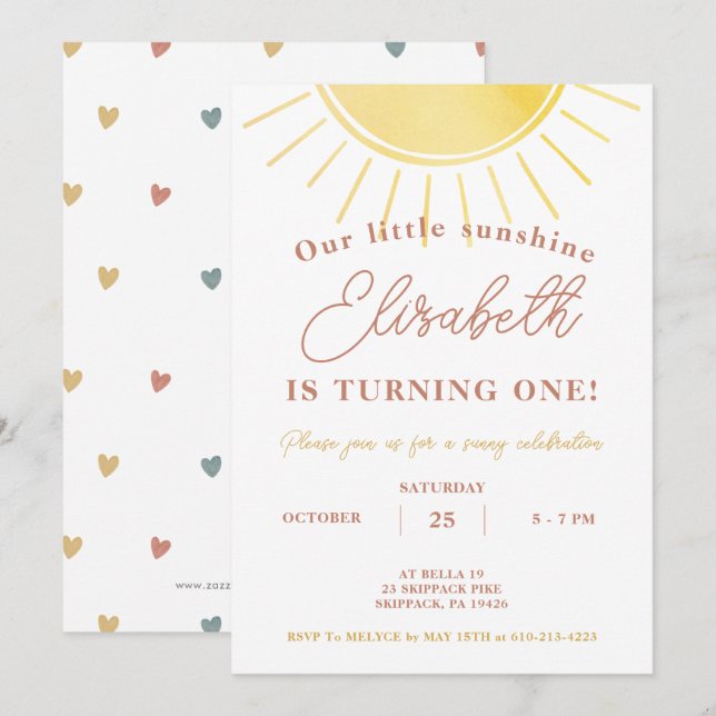 Boho Little Sunshine Watercolor Birthday Invitation (Front/Back)