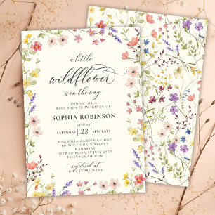 Boho Little Wildflower Chic Script Baby Shower  Invitation
