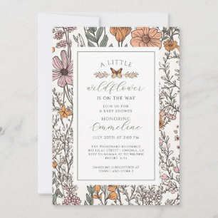 Boho Little Wildflower Girl Baby Shower Invitation