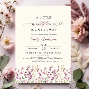 Boho Little Wildflower Purple Lilac Baby Shower Invitation