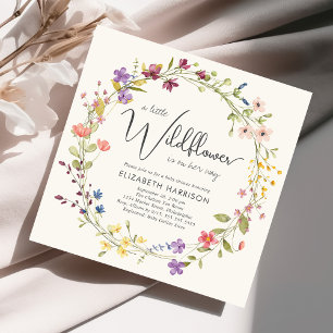 Boho Little Wildflower Watercolor Baby Girl Shower Invitation