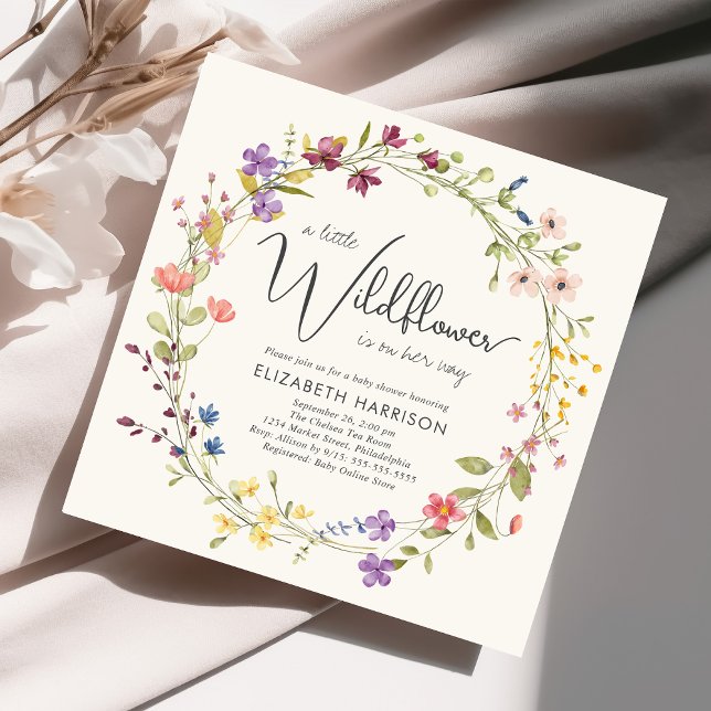 Boho Little Wildflower Watercolor Baby Girl Shower Invitation (Creator Uploaded)