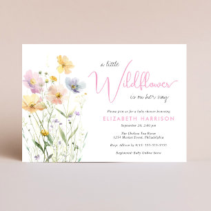 Boho Little Wildflower Watercolor Baby Girl Shower Invitation
