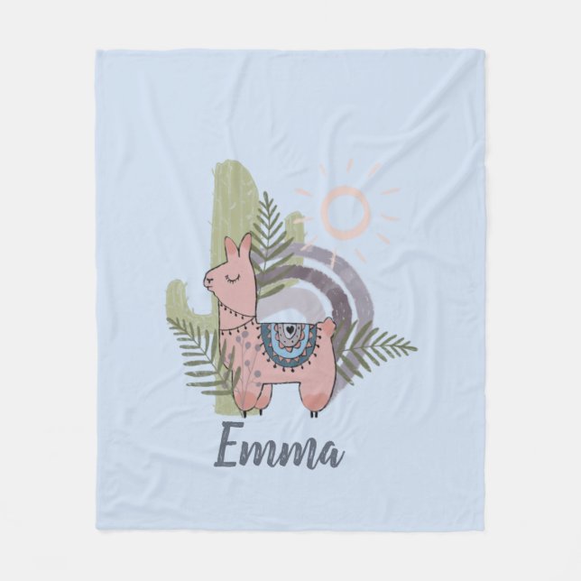 Boho Llama Fleece Blanket (Front)