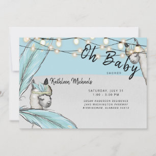  Boho Llama Llama Mama Oh Baby Boy Shower Matte Invitation