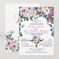 Boho Longhorn Cow Skull Floral Wedding Invitation