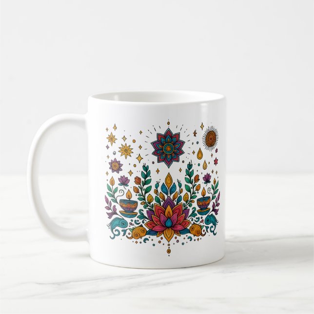 Boho Lotus Mind Meditation Art Coffee Mug (Left)