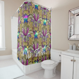 Boho Lotus Pattern with Custom Name Shower Curtain