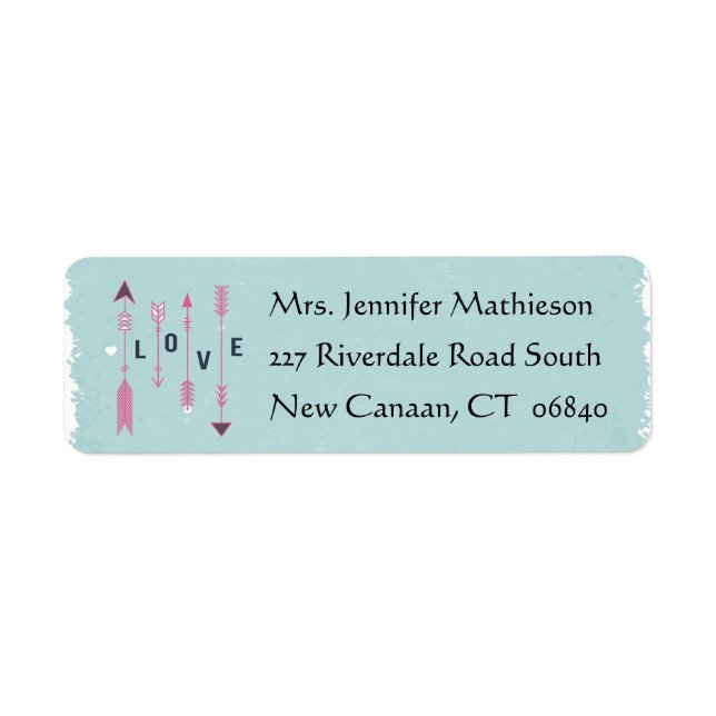 Boho Love Arrows Blue & Pink Return Address (Front)