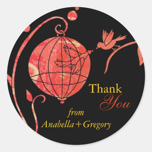 Boho Love Birds Wedding Thank You Classic Round Sticker (Front)