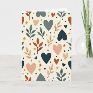 Boho Love Hearts Leaves Card
