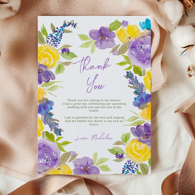 Boho love in bloom lavender floral bridal shower thank you card (Boho love in bloom lavender floral bridal shower thank you card)