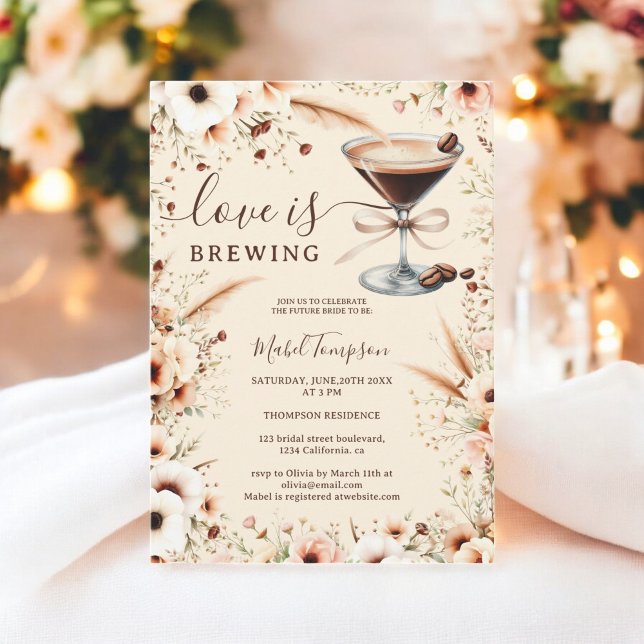 Boho Love Is Brewing Espresso Bridal Shower  Invitation (Boho Love Is Brewing Espresso Bridal Shower Invitation)