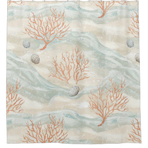 Boho Luxe Watercolor Coastal Coral Pattern (3) Shower Curtain