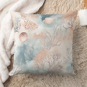 Boho Luxe Watercolor Coastal Coral Pattern (4) Cushion