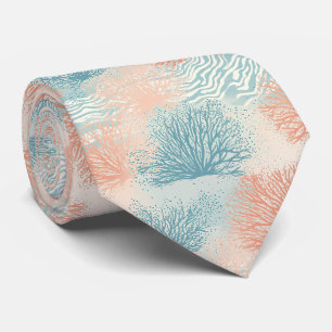 Boho Luxe Watercolor Coastal Coral Pattern (5) Tie