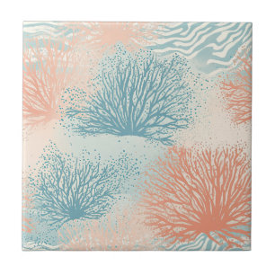 Boho Luxe Watercolor Coastal Coral Pattern (5) Tile