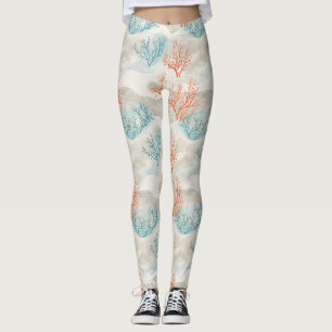 Boho Luxe Watercolor Coastal Coral Pattern (6) Leggings