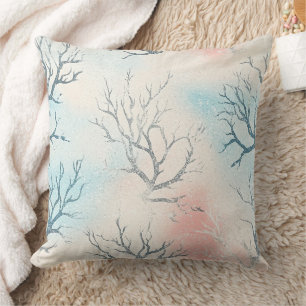 Boho Luxe Watercolor Coastal Coral Pattern Cushion