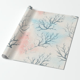 Boho Luxe Watercolor Coastal Coral Pattern Wrapping Paper