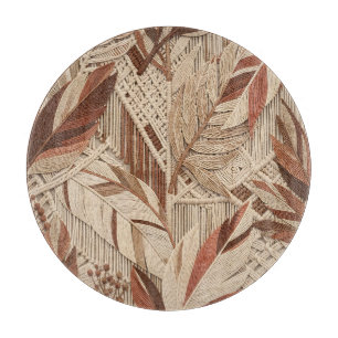 Boho Macrame Tropical Leaves Terracotta Beige Cutting Board