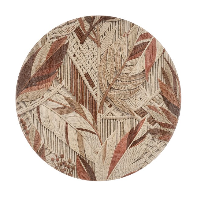 Boho Macrame Tropical Leaves Terracotta Beige Cutting Board (Front)