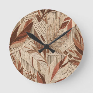 Boho Macrame Tropical Leaves Terracotta Beige Round Clock