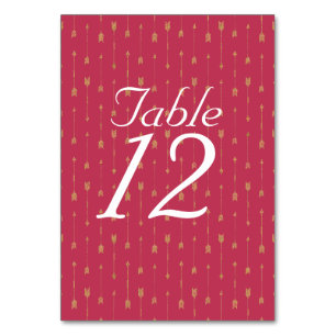 Boho Magenta & Gold Arrows Pattern Table Number