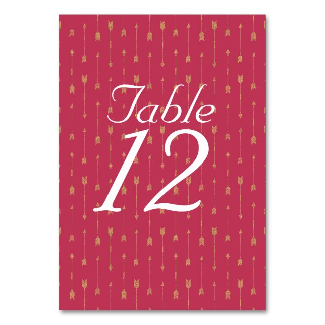 Boho Magenta & Gold Arrows Pattern Table Number (Front)