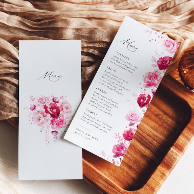 Boho Magenta Hot Pink Floral Elegant Wedding Menu (Creator Uploaded)