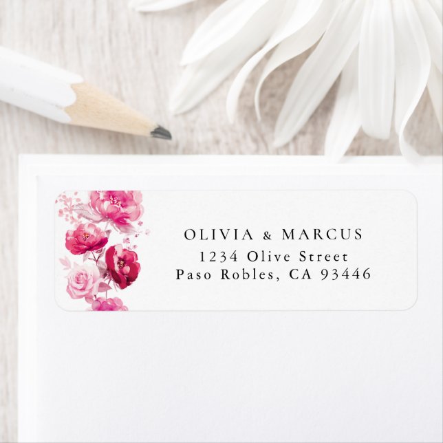 Boho Magenta Hot Pink Floral Return Address Label (Insitu)