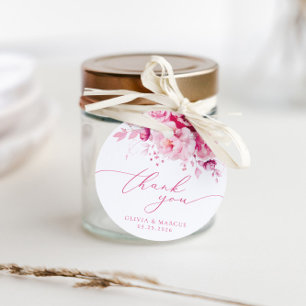 Boho Magenta Hot Pink Floral Wedding Thank You Favour Tags