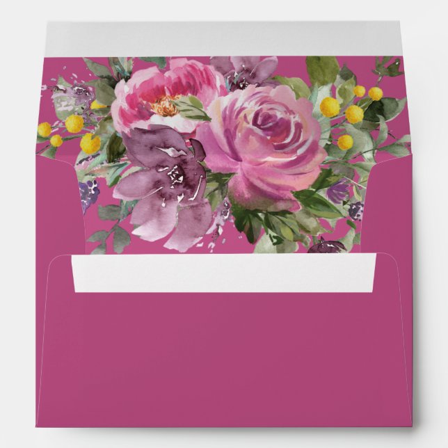 Boho Magenta Pink Fuschia Purple Floral Envelope (Back (Bottom))
