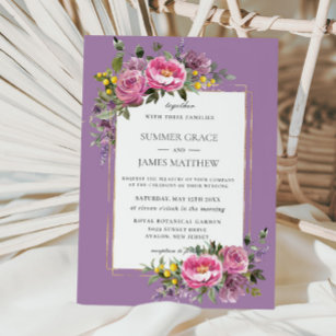 Boho Magenta Pink Lavender Purple Greenery Wedding Invitation