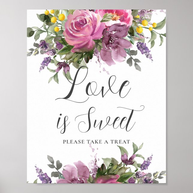 Boho Magenta Pink Purple Floral Wedding Love Treat Poster (Front)