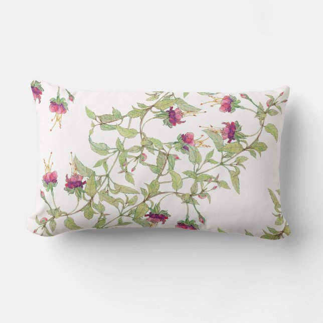 Boho Magenta Roses Floral Pattern Cushion Lumbar (Front)