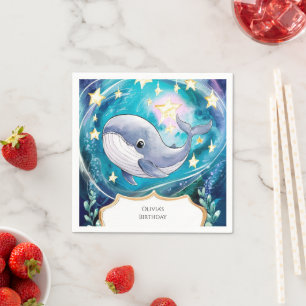 Boho Magical Blue Whale Birthday Napkin
