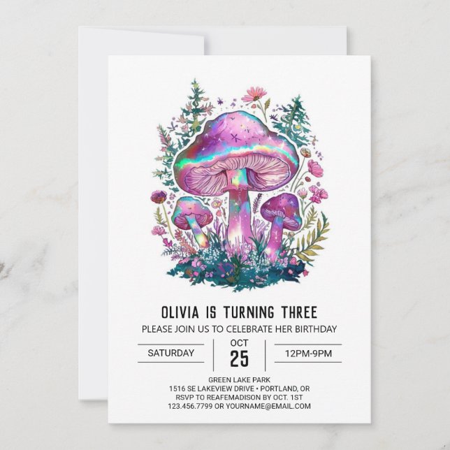 Boho Magical Digital Mushroom Birthday Invitation (Front)