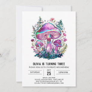 Boho Magical Digital Mushroom Birthday Invitation