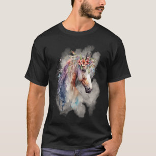 Boho Magical Horse with Flowers Lavender Pink T-Shirt