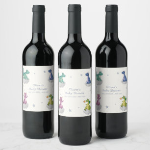 Boho Magical Little Stars Dragon Baby Shower Wine Label