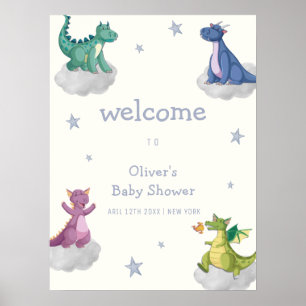 Boho Magical Sky Stars Dragon Baby Shower Welcome  Poster