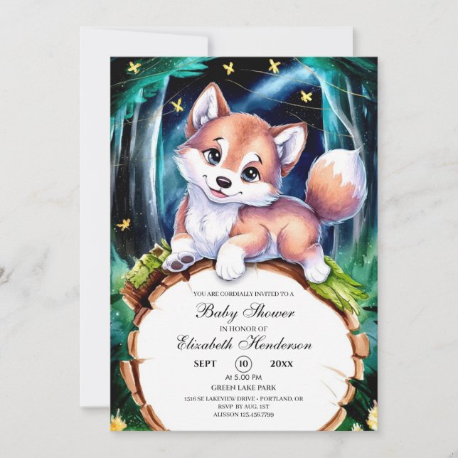 Boho Magical Wolf Baby Shower Invitation (Front)