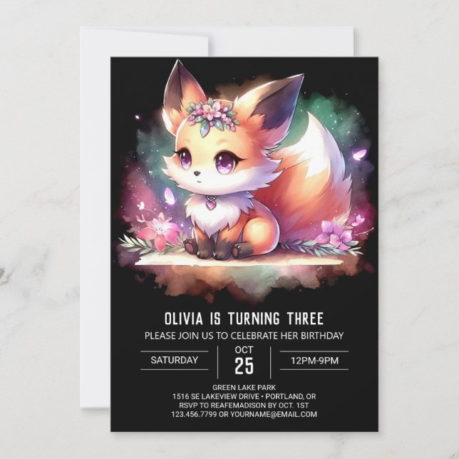  Boho Majestic Fox Birthday digital Invitation (Front)